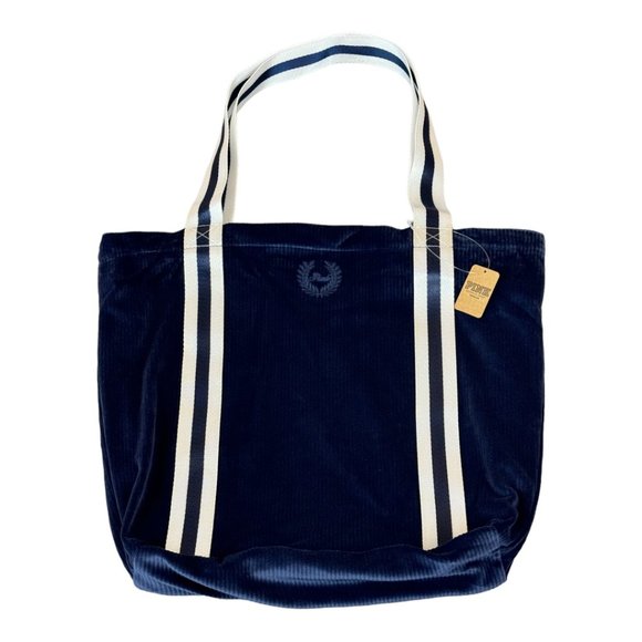 NWT PINK Victoria's Secret Navy Blue & White Velour Soft Ribbed Zipper Tote Bag - Picture 8 of 8